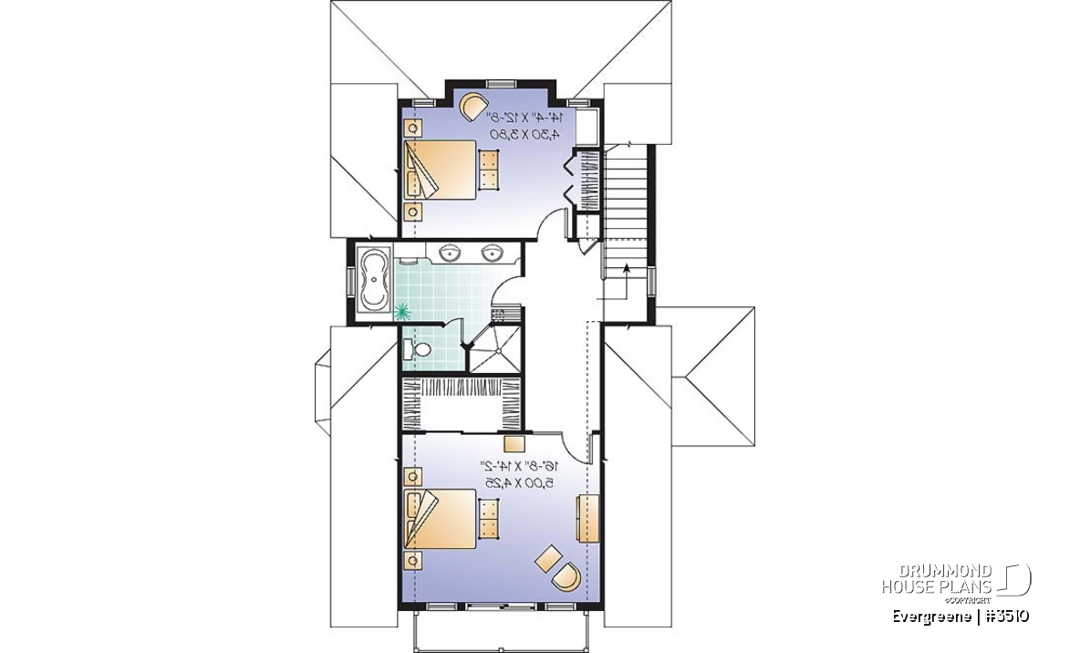 2nd level - Scandinavian style country cottage plan, master on main, open floor plan, panoramic view, large kitchen - Evergreene