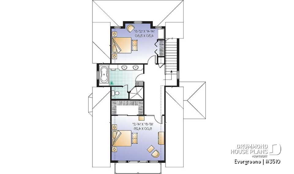 2nd level - Scandinavian style country cottage plan, master on main, open floor plan, panoramic view, large kitchen - Evergreene