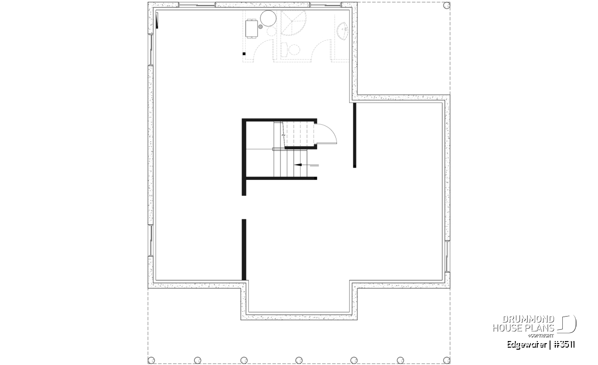 Unfinished basement - 4 season Chalet or lakefront home plan with two fireplaces, 3 to 4 bedrooms, two family rooms, covered porch - Edgewater