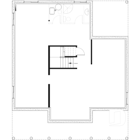 Unfinished basement - 4 season Chalet or lakefront home plan with two fireplaces, 3 to 4 bedrooms, two family rooms, covered porch - Edgewater