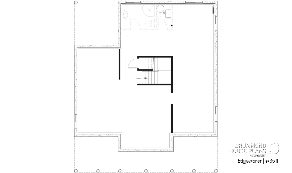 Unfinished basement - 4 season Chalet or lakefront home plan with two fireplaces, 3 to 4 bedrooms, two family rooms, covered porch - Edgewater