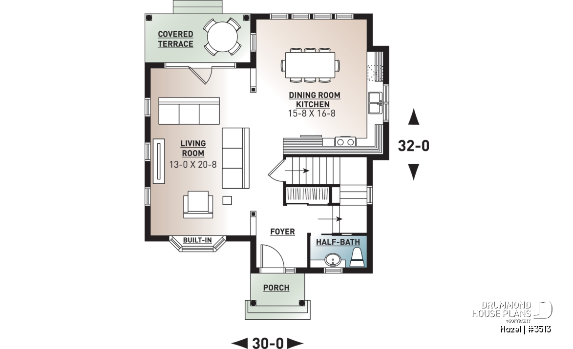 1st level - Affordable 2 storey scandinavian inspired house plan, affordable, 3 bedroom traditional design with terrace - Hazel
