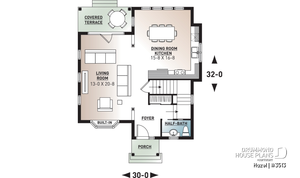 1st level - Affordable 2 storey scandinavian inspired house plan, affordable, 3 bedroom traditional design with terrace - Hazel