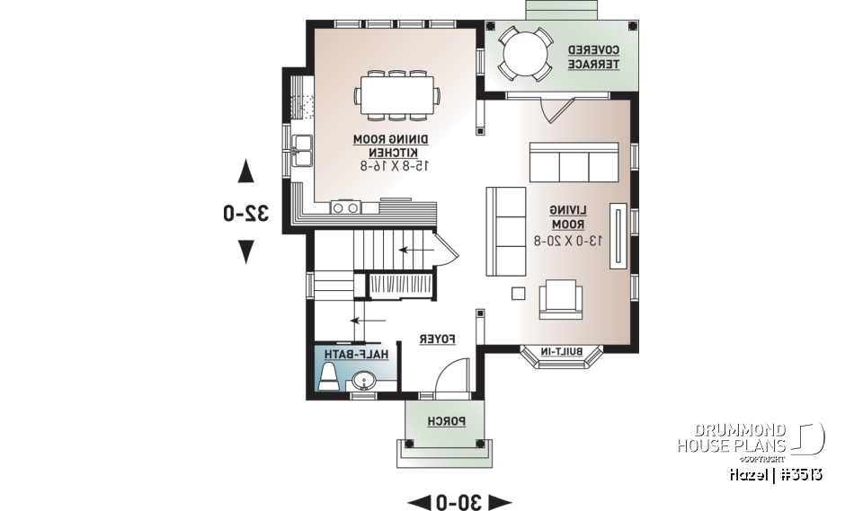 1st level - Affordable 2 storey scandinavian inspired house plan, affordable, 3 bedroom traditional design with terrace - Hazel