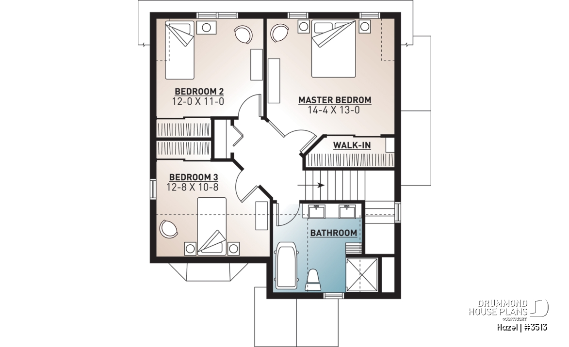 2nd level - Affordable 2 storey scandinavian inspired house plan, affordable, 3 bedroom traditional design with terrace - Hazel