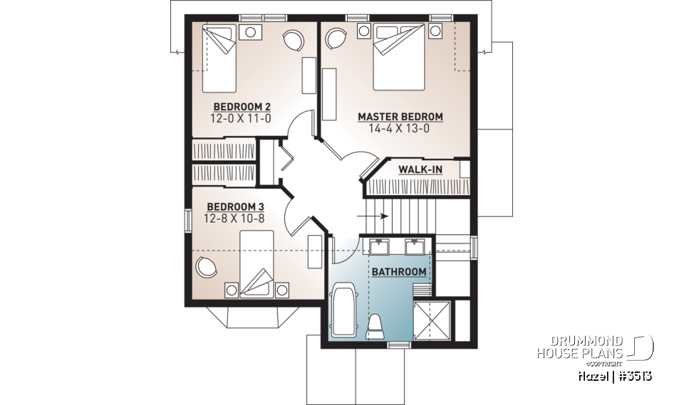 2nd level - Affordable 2 storey scandinavian inspired house plan, affordable, 3 bedroom traditional design with terrace - Hazel