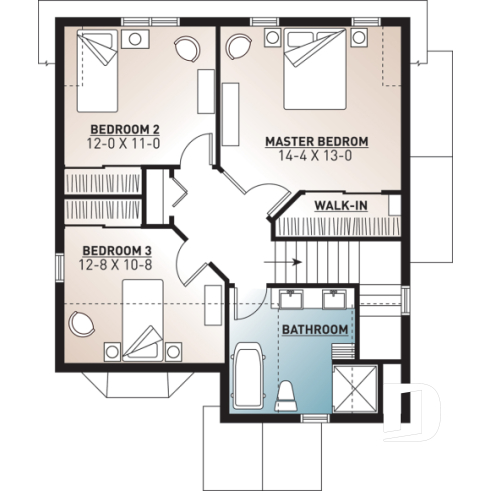 2nd level - Affordable 2 storey scandinavian inspired house plan, affordable, 3 bedroom traditional design with terrace - Hazel