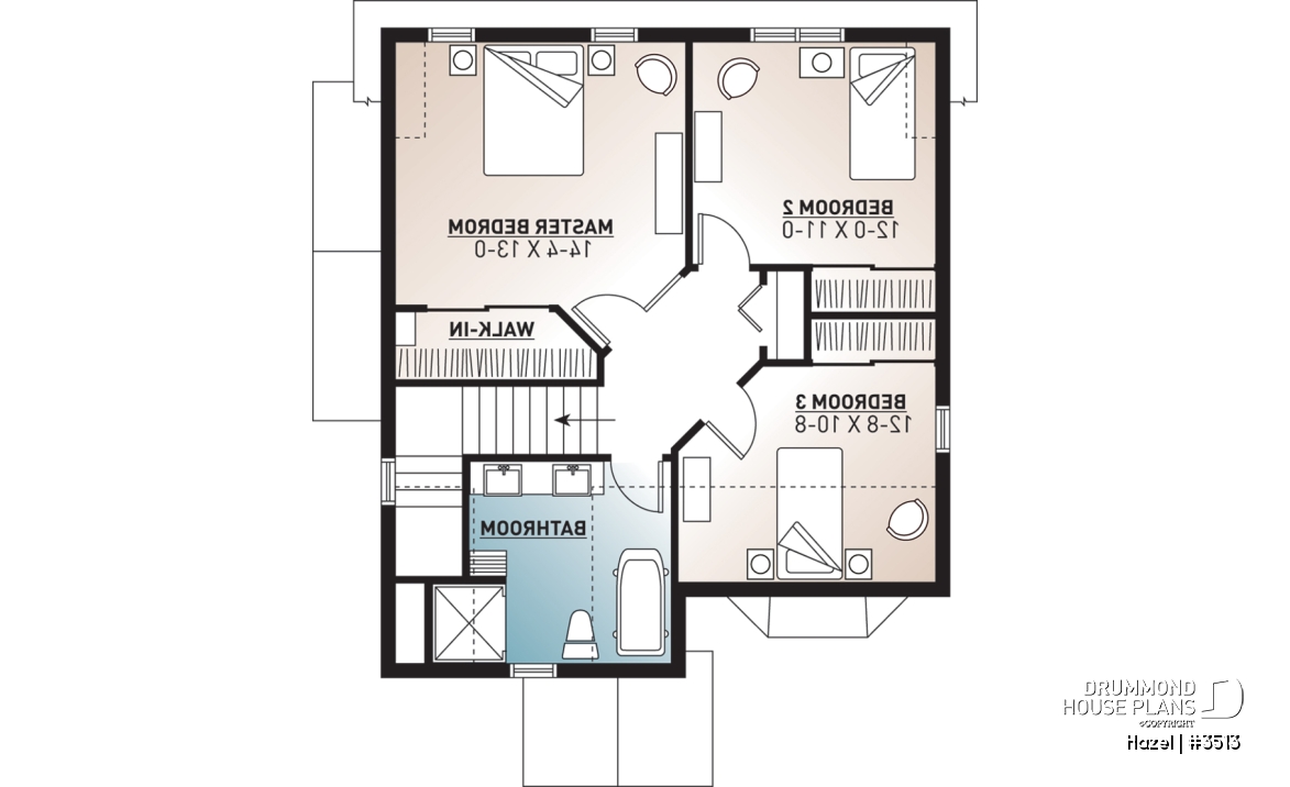 2nd level - Affordable 2 storey scandinavian inspired house plan, affordable, 3 bedroom traditional design with terrace - Hazel
