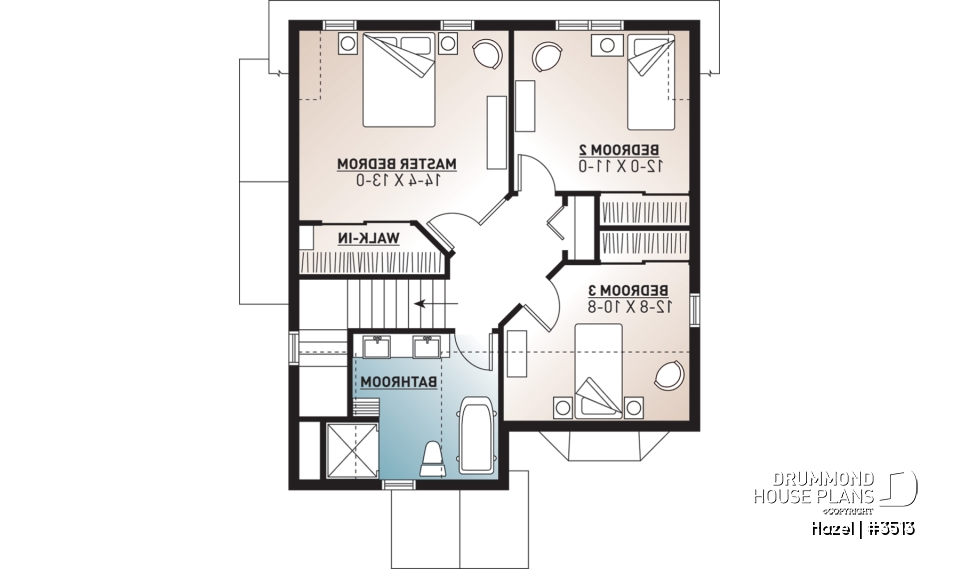 2nd level - Affordable 2 storey scandinavian inspired house plan, affordable, 3 bedroom traditional design with terrace - Hazel