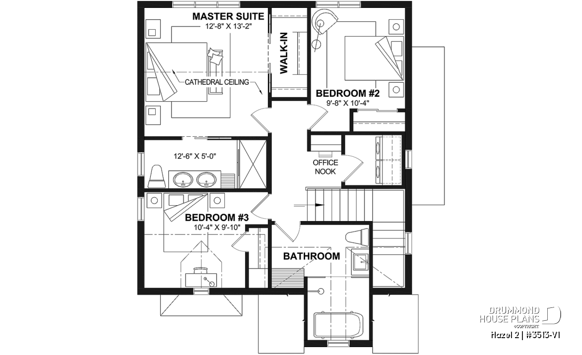 2nd level - Charming story book cottage plan w/ 3 to 4 bedrooms, 3.5 baths, fireplace, sheltered terrace and home theater. - Hazel 2