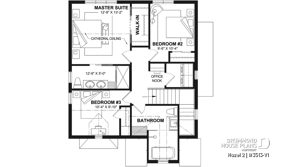 2nd level - Charming story book cottage plan w/ 3 to 4 bedrooms, 3.5 baths, fireplace, sheltered terrace and home theater. - Hazel 2