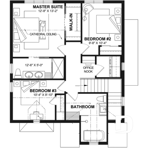 2nd level - Charming story book cottage plan w/ 3 to 4 bedrooms, 3.5 baths, fireplace, sheltered terrace and home theater. - Hazel 2