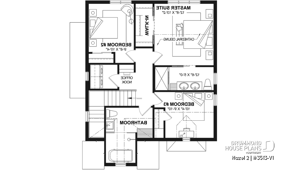 2nd level - Charming story book cottage plan w/ 3 to 4 bedrooms, 3.5 baths, fireplace, sheltered terrace and home theater. - Hazel 2