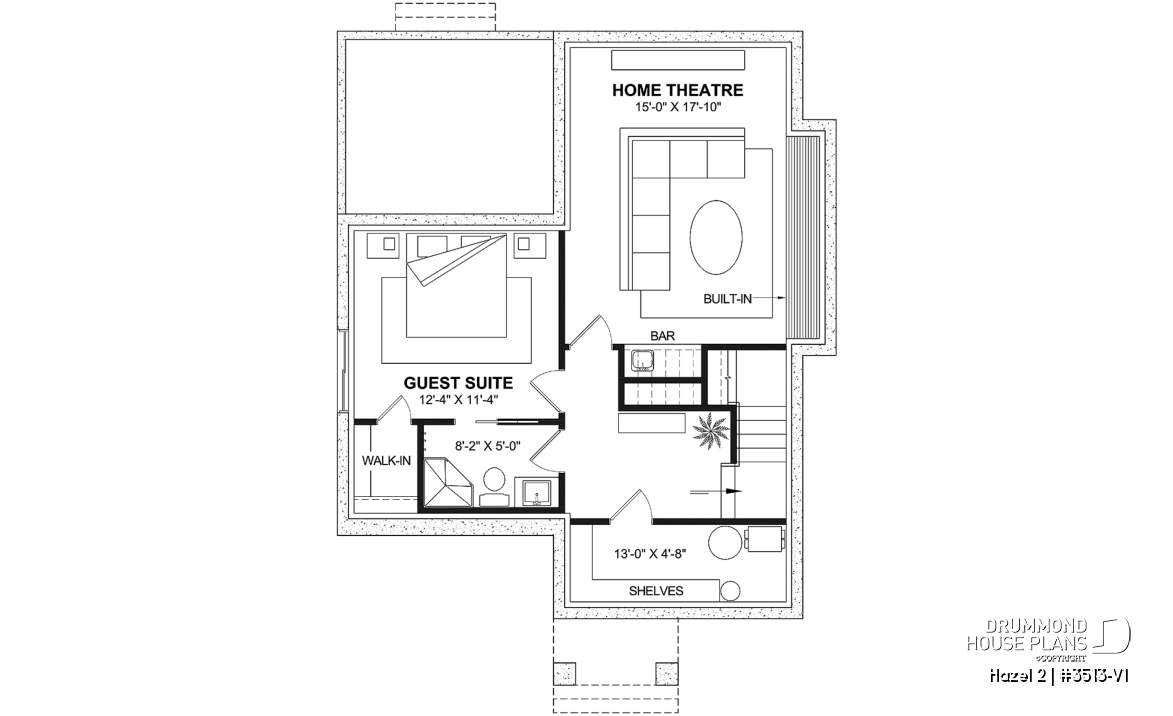 Finished basement (Optional $) - Charming story book cottage plan w/ 3 to 4 bedrooms, 3.5 baths, fireplace, sheltered terrace and home theater. - Hazel 2