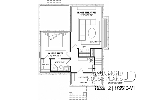 Finished basement (Optional $) - Charming story book cottage plan w/ 4 bedrooms, 3.5 baths, a fireplace, a sheltered terrace and home theater. - Hazel 2