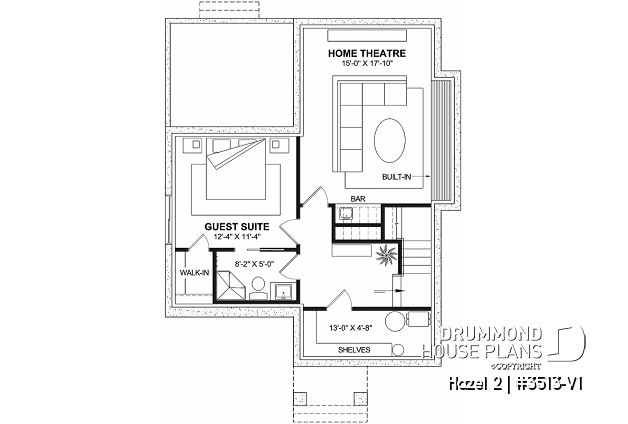 Finished basement (Optional $) - Charming story book cottage plan w/ 4 bedrooms, 3.5 baths, a fireplace, a sheltered terrace and home theater. - Hazel 2