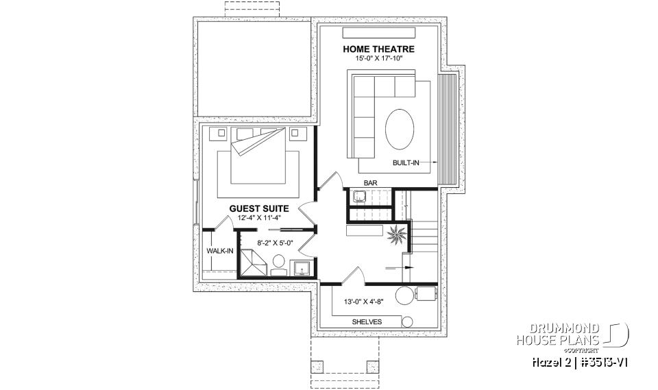 Finished basement (Optional $) - Charming story book cottage plan w/ 3 to 4 bedrooms, 3.5 baths, fireplace, sheltered terrace and home theater. - Hazel 2