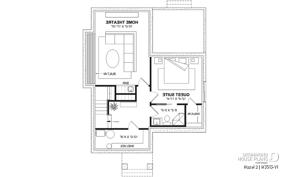 Finished basement (Optional $) - Charming story book cottage plan w/ 3 to 4 bedrooms, 3.5 baths, fireplace, sheltered terrace and home theater. - Hazel 2