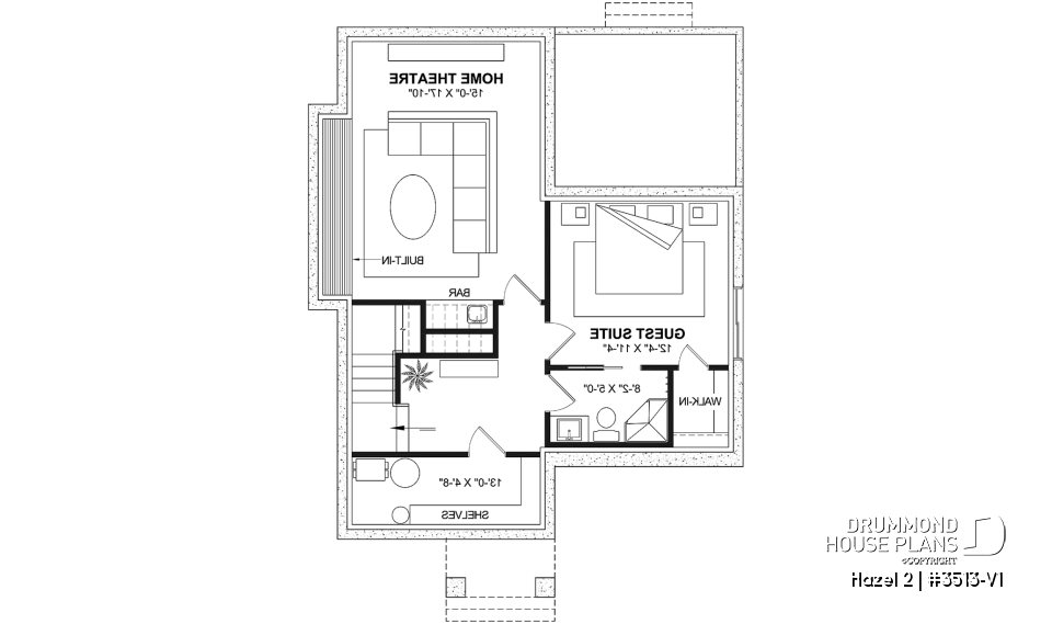 Finished basement (Optional $) - Charming story book cottage plan w/ 3 to 4 bedrooms, 3.5 baths, fireplace, sheltered terrace and home theater. - Hazel 2
