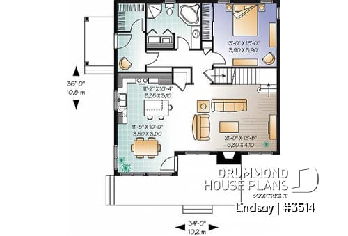 1st level - Farmhouse Modern Cottage stye house plan offering lots of natura light, 3 to 4 bedrooms, pantry, fireplace - Jordan