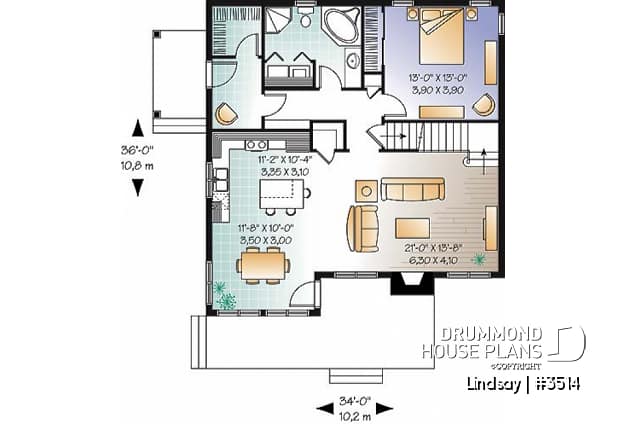 1st level - Farmhouse Modern Cottage stye house plan offering lots of natura light, 3 to 4 bedrooms, pantry, fireplace - Jordan