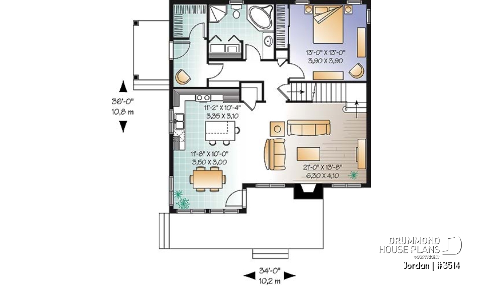 1st level - Farmhouse Modern Cottage stye house plan offering lots of natura light, 3 to 4 bedrooms, pantry, fireplace - Jordan