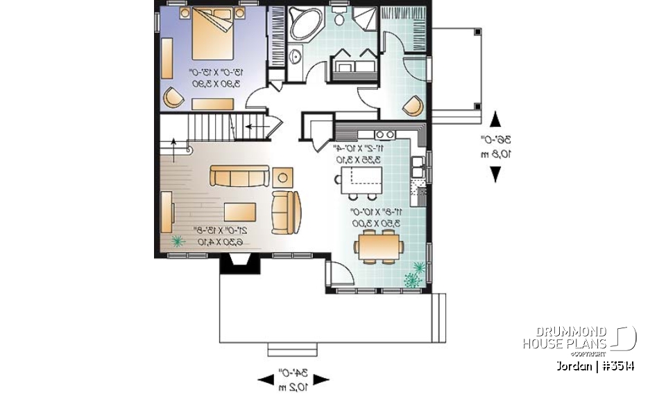 1st level - Farmhouse Modern Cottage stye house plan offering lots of natura light, 3 to 4 bedrooms, pantry, fireplace - Jordan
