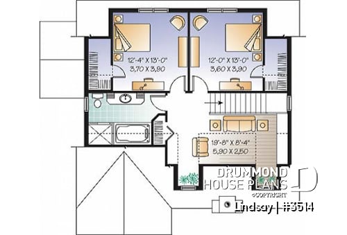 2nd level - Farmhouse Modern Cottage stye house plan offering lots of natura light, 3 to 4 bedrooms, pantry, fireplace - Jordan