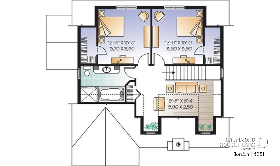 2nd level - Farmhouse Modern Cottage stye house plan offering lots of natura light, 3 to 4 bedrooms, pantry, fireplace - Jordan