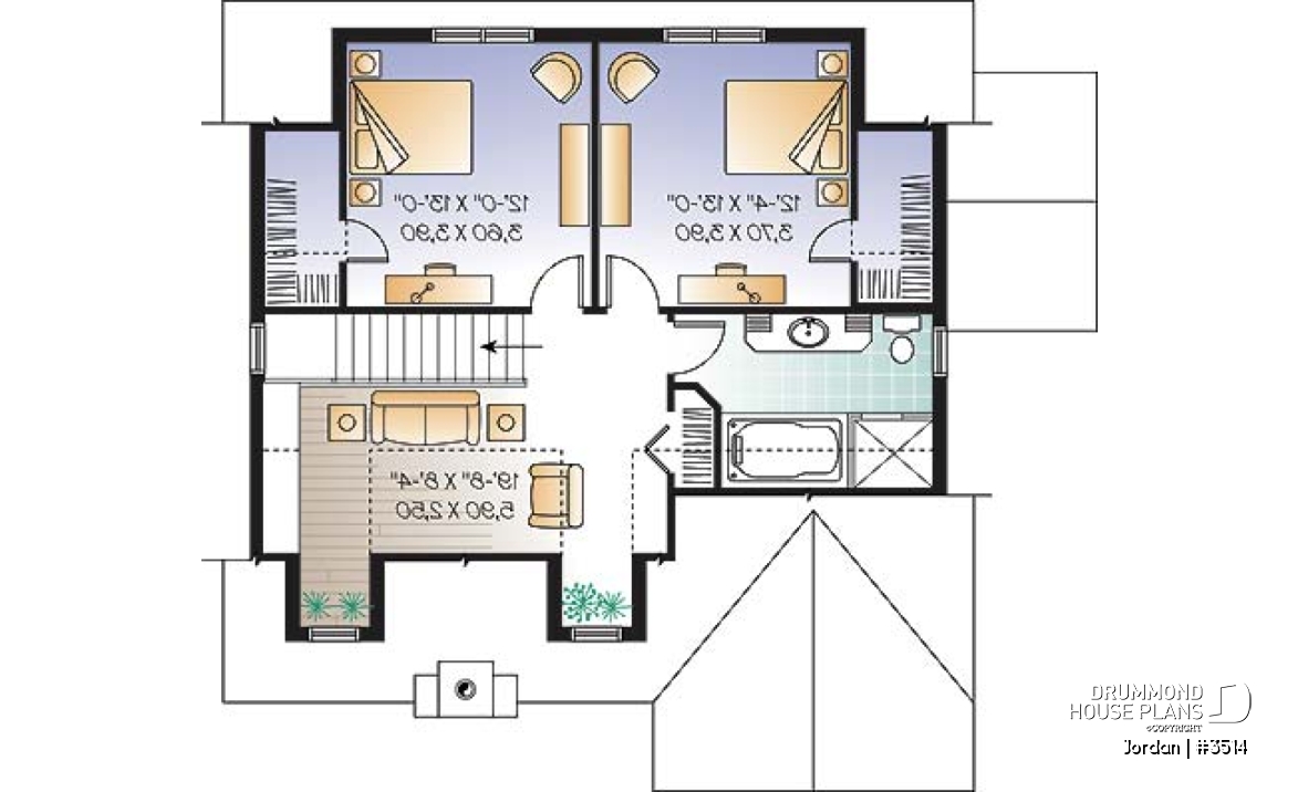 2nd level - Farmhouse Modern Cottage stye house plan offering lots of natura light, 3 to 4 bedrooms, pantry, fireplace - Jordan