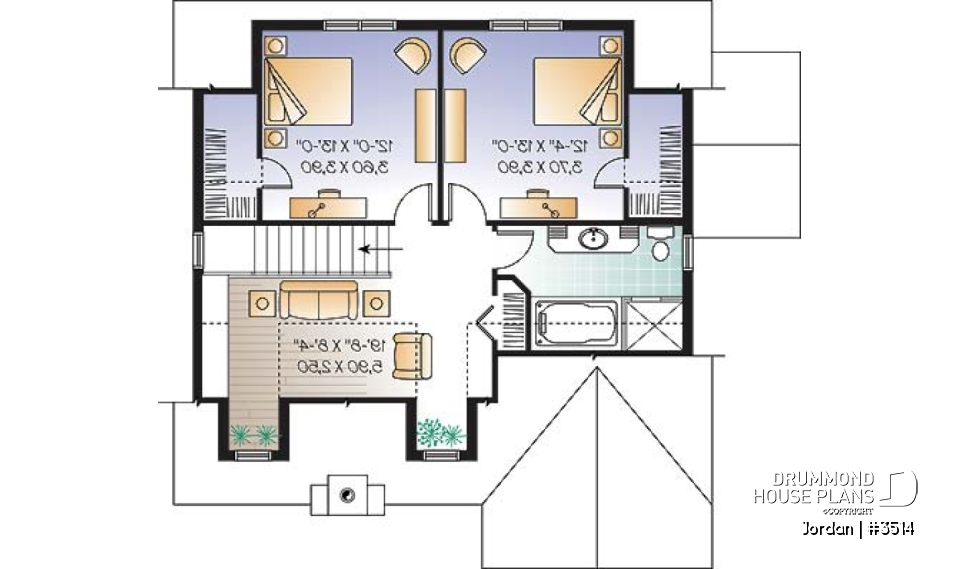 2nd level - Farmhouse Modern Cottage stye house plan offering lots of natura light, 3 to 4 bedrooms, pantry, fireplace - Jordan