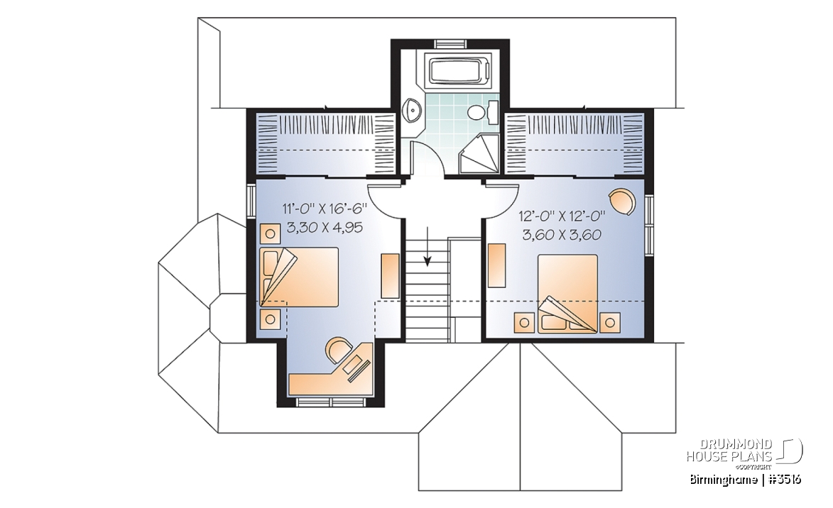 2nd level - Country style 2-storey home plan, 3 bedroom cottage with large living room and 8'6 - Birminghame