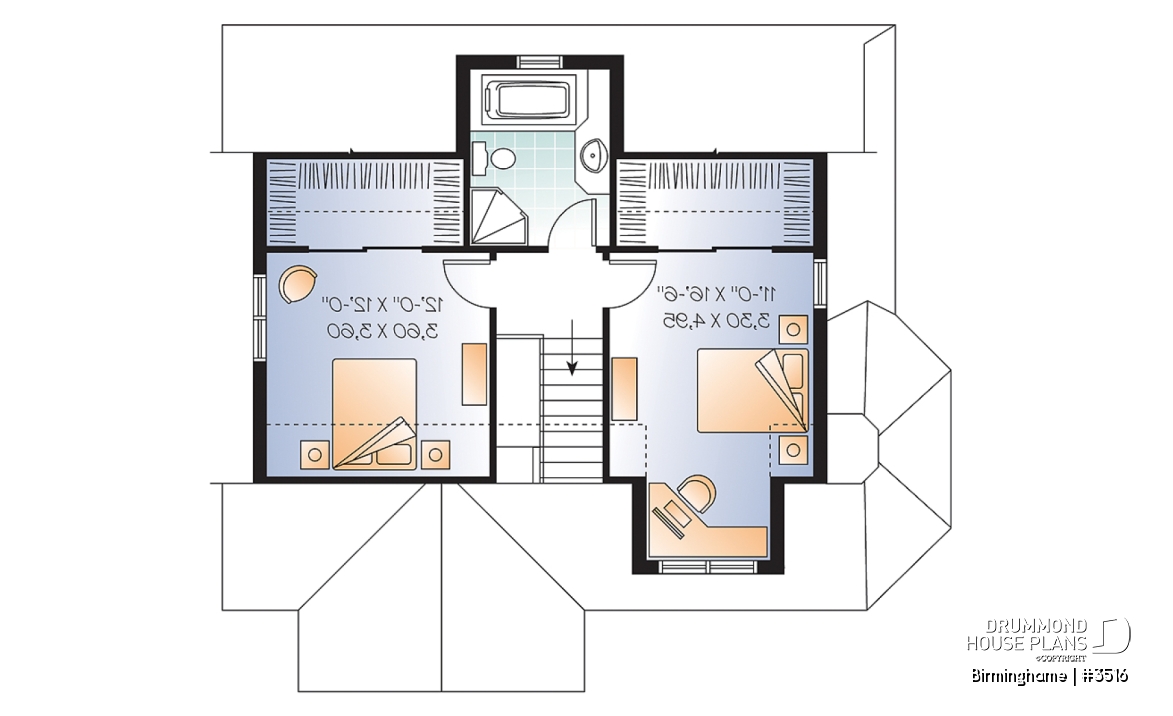 2nd level - Country style 2-storey home plan, 3 bedroom cottage with large living room and 8'6 - Birminghame