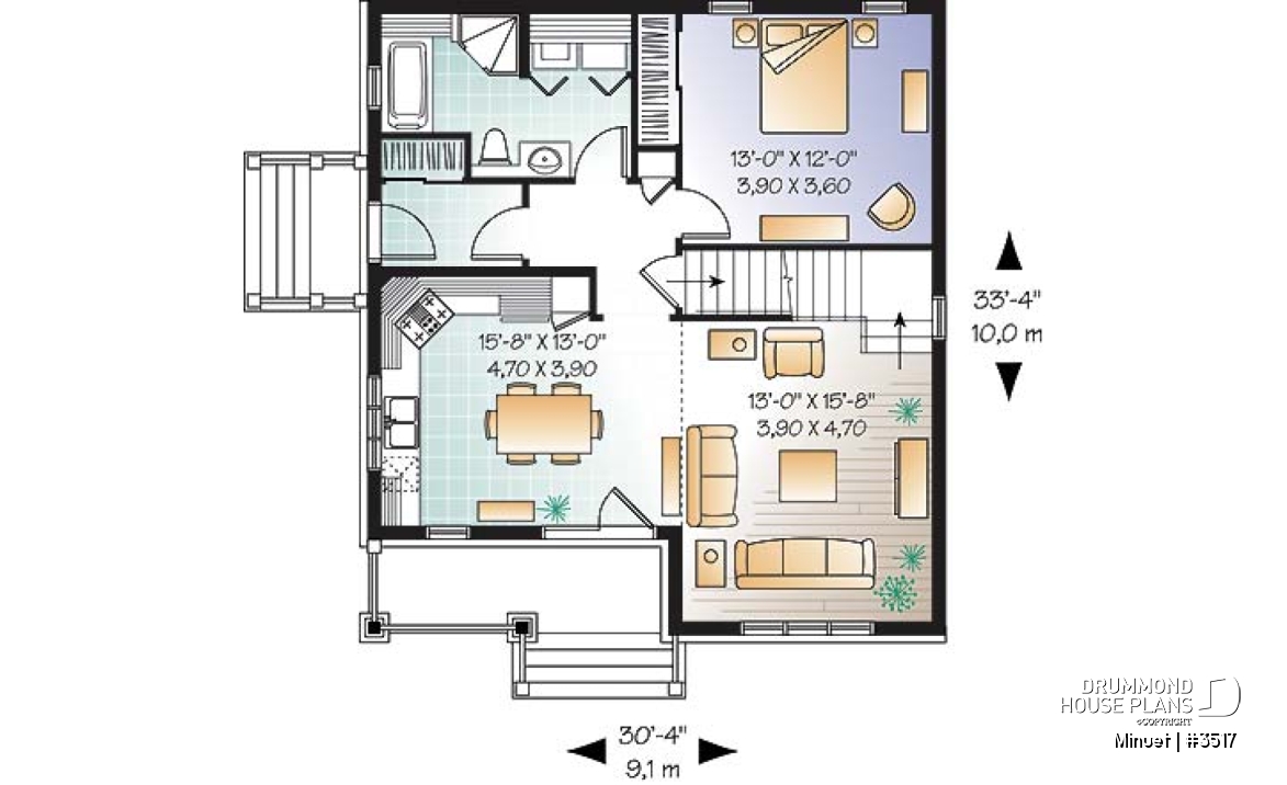 1st level - Affordable Craftsman inspired home with cathedral ceiling, 3 bedrooms, 2 bathrooms and mezzanine - Minuet
