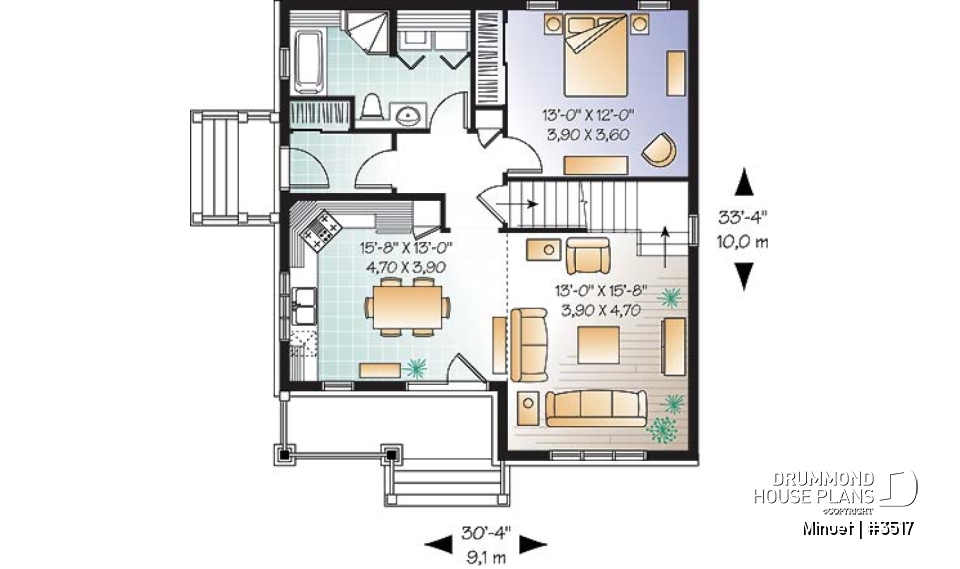 1st level - Affordable Craftsman inspired home with cathedral ceiling, 3 bedrooms, 2 bathrooms and mezzanine - Minuet