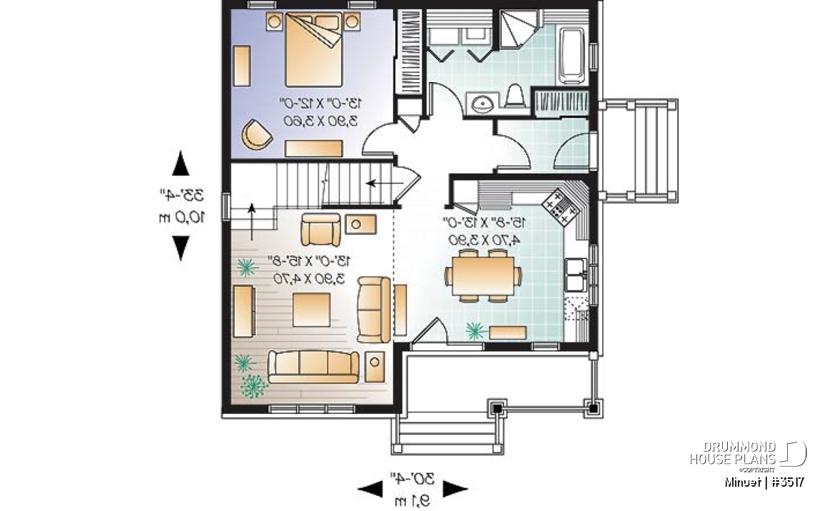 1st level - Affordable Craftsman inspired home with cathedral ceiling, 3 bedrooms, 2 bathrooms and mezzanine - Minuet