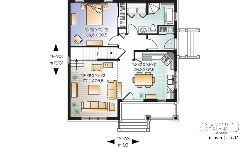 1st level - Affordable Craftsman inspired home with cathedral ceiling, 3 bedrooms, 2 bathrooms and mezzanine - Minuet