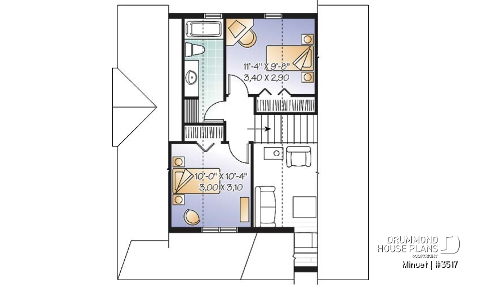 2nd level - Affordable Craftsman inspired home with cathedral ceiling, 3 bedrooms, 2 bathrooms and mezzanine - Minuet