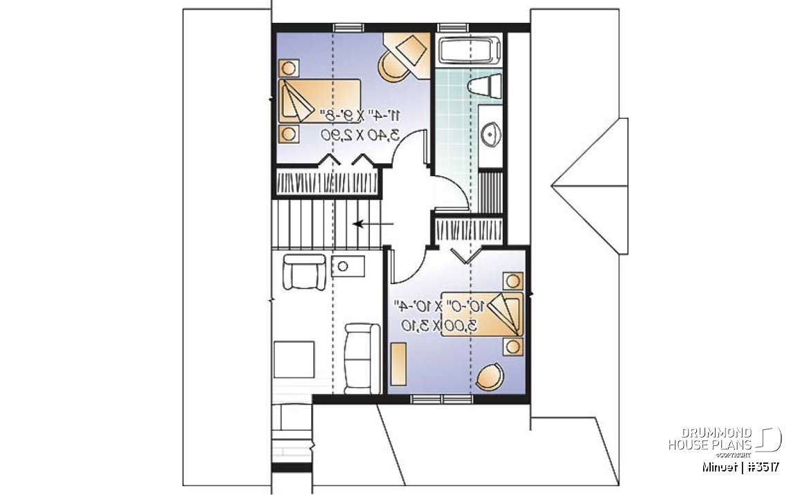 2nd level - Affordable Craftsman inspired home with cathedral ceiling, 3 bedrooms, 2 bathrooms and mezzanine - Minuet