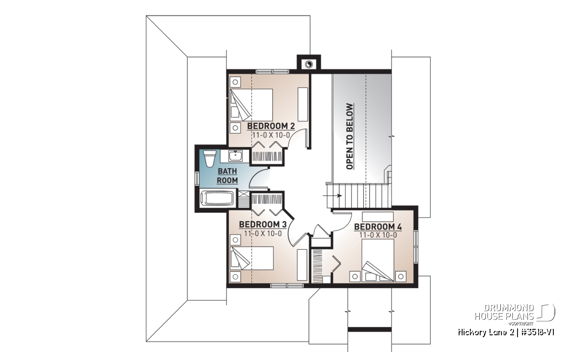 2nd level - Beautiful and small new modern cottage home design 4 bedrooms, 2 baths, open floor plan, affordable, fireplace - Hickory Lane 2