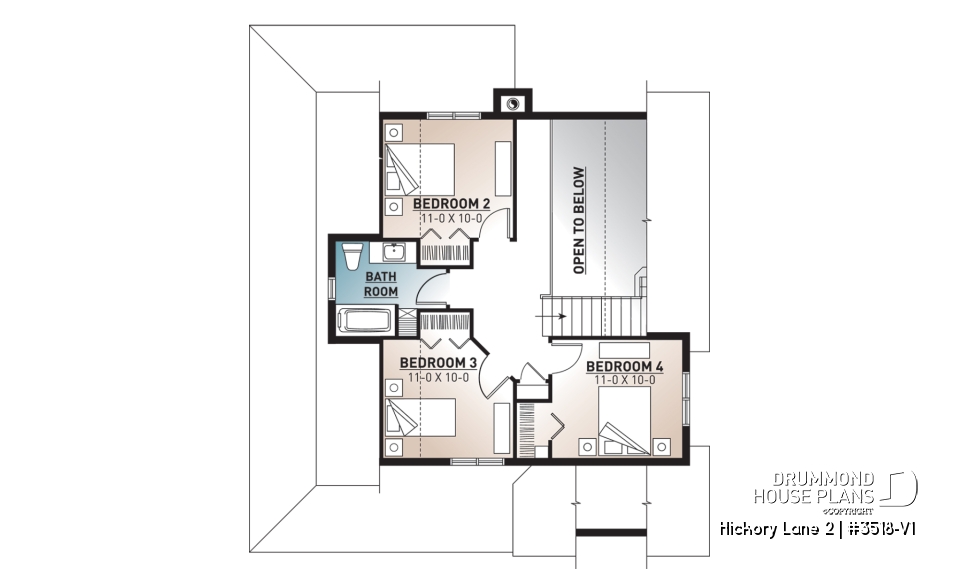 2nd level - Beautiful and small new modern cottage home design 4 bedrooms, 2 baths, open floor plan, affordable, fireplace - Hickory Lane 2