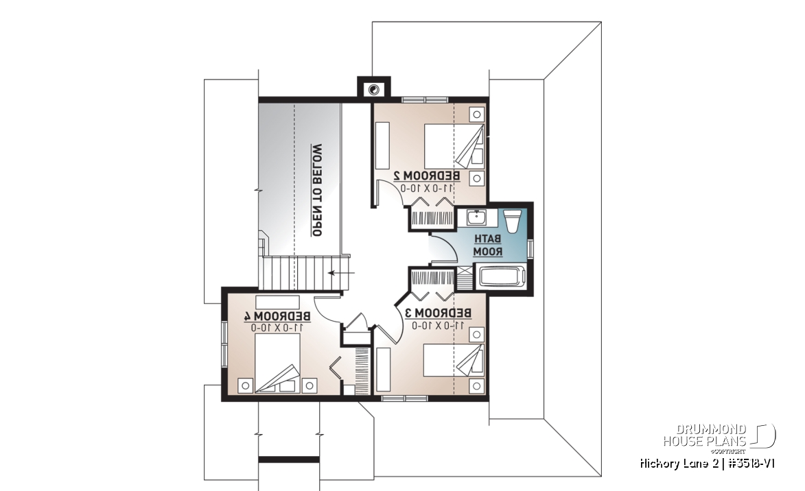 2nd level - Beautiful and small new modern cottage home design 4 bedrooms, 2 baths, open floor plan, affordable, fireplace - Hickory Lane 2