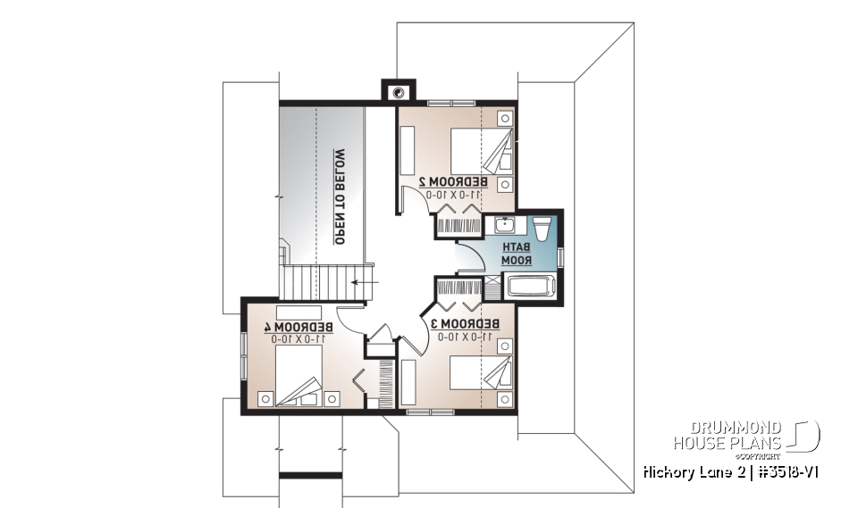 2nd level - Beautiful and small new modern cottage home design 4 bedrooms, 2 baths, open floor plan, affordable, fireplace - Hickory Lane 2