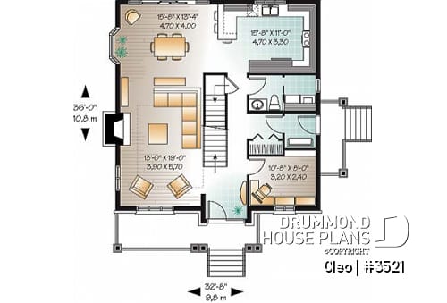 1st level - Manor style house plan with 3 bedroom, home office and mezzanine - Cleo