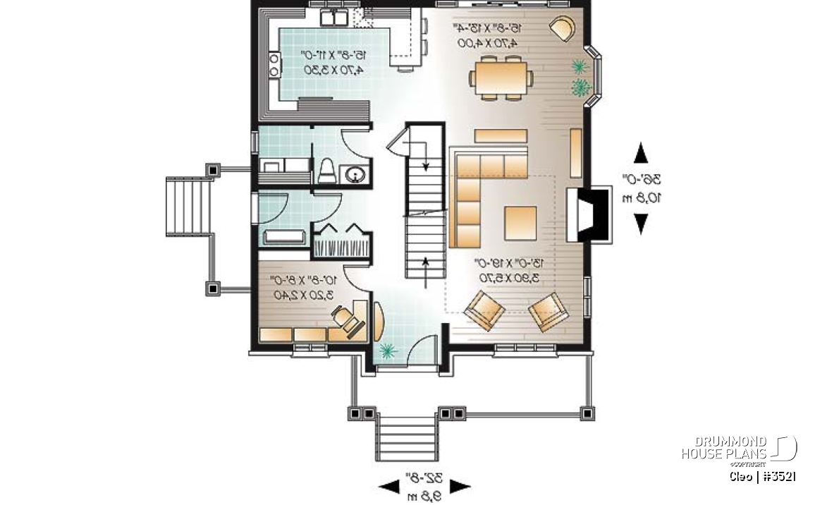 1st level - Manor style house plan with 3 bedroom, home office and mezzanine - Cleo