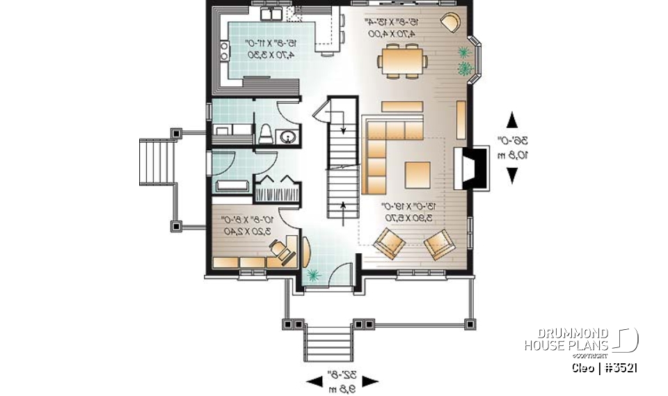 1st level - Manor style house plan with 3 bedroom, home office and mezzanine - Cleo