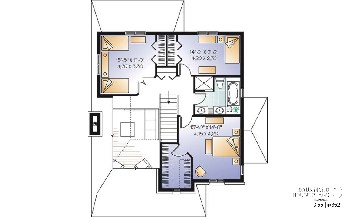 2nd level - Manor style house plan with 3 bedroom, home office and mezzanine - Cleo