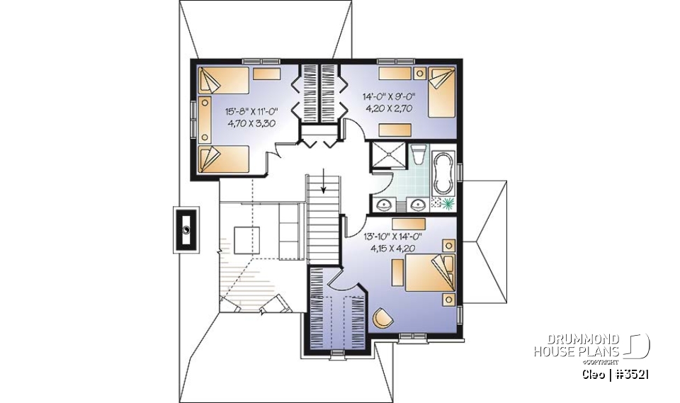 2nd level - Manor style house plan with 3 bedroom, home office and mezzanine - Cleo