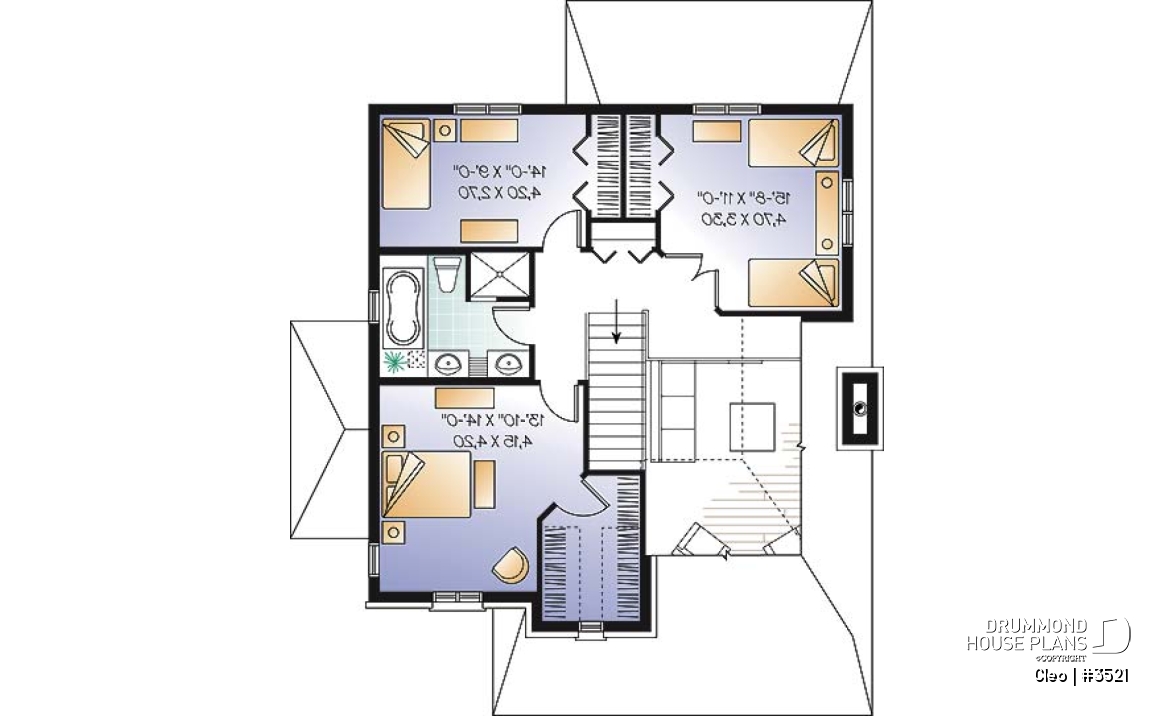 2nd level - Manor style house plan with 3 bedroom, home office and mezzanine - Cleo