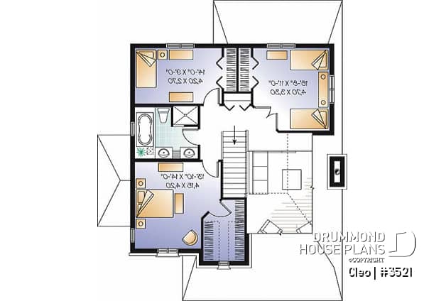 2nd level - Manor style house plan with 3 bedroom, home office and mezzanine - Cleo